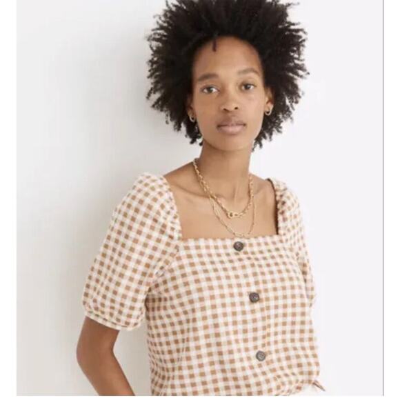 Madewell Gingham Jacquard Square-Neck Puff Sleeve Top - Picture 12 of 12